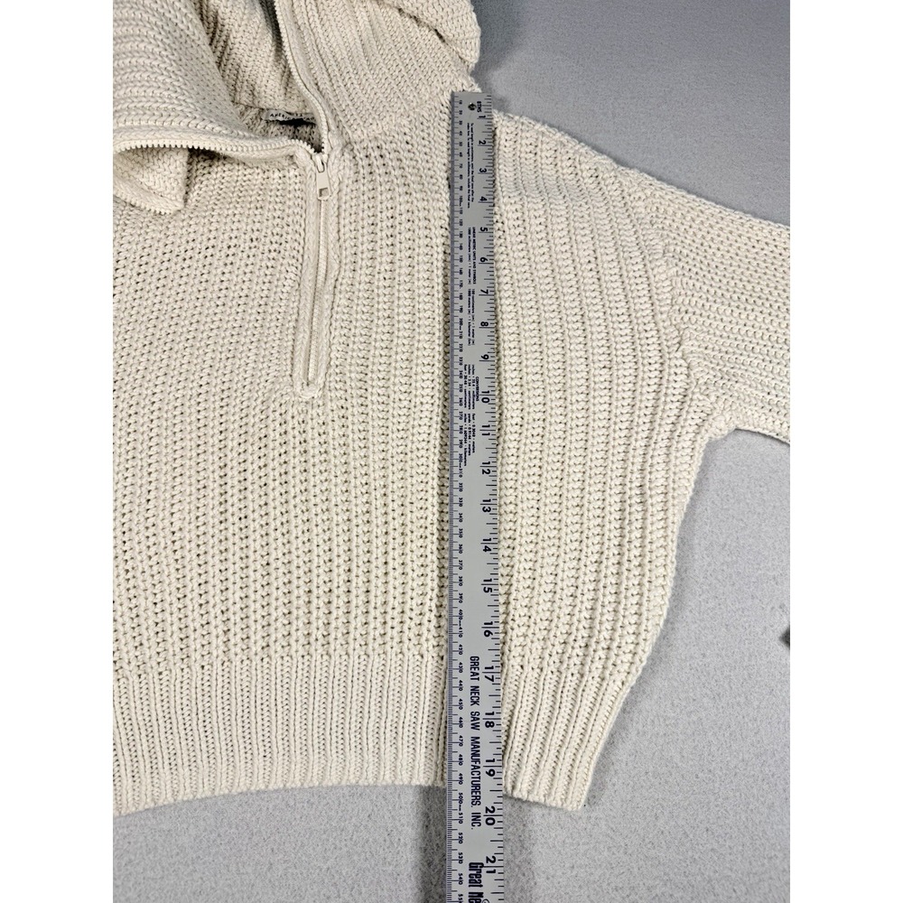 American Eagle Women's Chunky Knit Quarter Zip Pullover Sweater MEDIUM Cream - Picture 5 of 6
